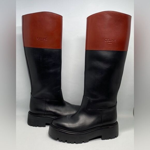 Celine Bulky High boots In Calfskin Black/Brown size 39 - Picture 1 of 13